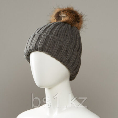 Believe Cuff Hat With Faux Fur Pom-02