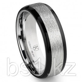 Cobalt XF Chrome 8MM Italian Di Seta Finish Two-Tone Flat Wedding Band Ring w/ Rounded Edges