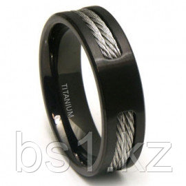 Black Titanium Double Cable Wedding Band Ring-02