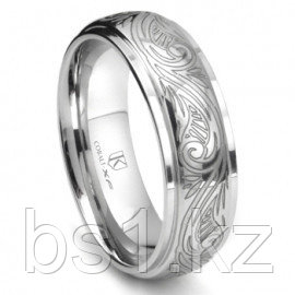 Cobalt XF Chrome 8MM Laser Engraved Paisley Motif Dome Wedding Band Ring