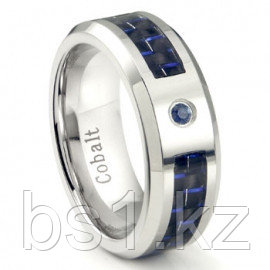 Cobalt Chrome 8MM Blue Sapphire & Blue Carbon Fiber Inlay Wedding Band Ring