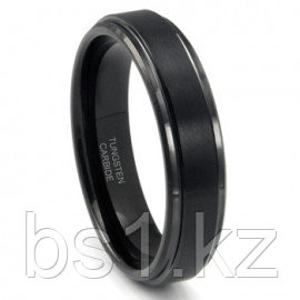 Black Tungsten Carbide Wedding Band Ring w/ Raised Center